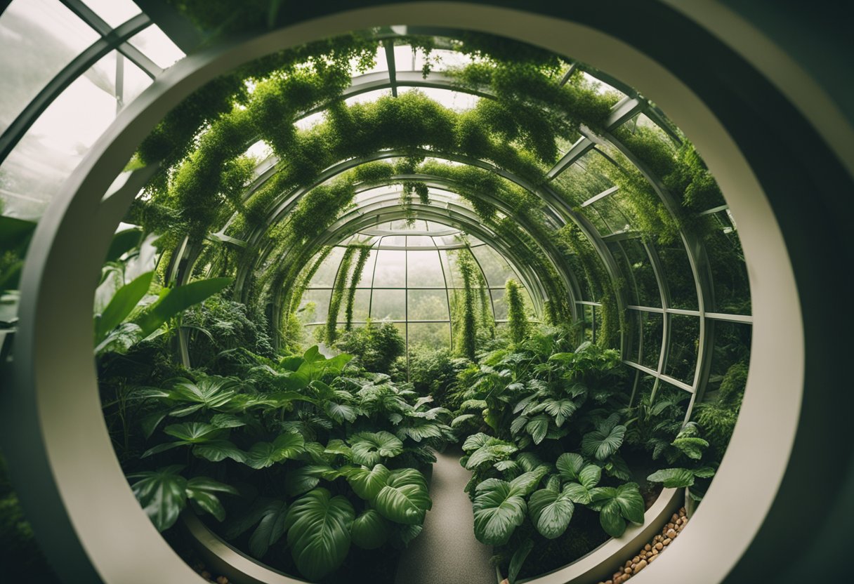 Lush greenery thrives in domed habitats, with natural light filtering through. Residents engage in activities promoting mental and physical well-being