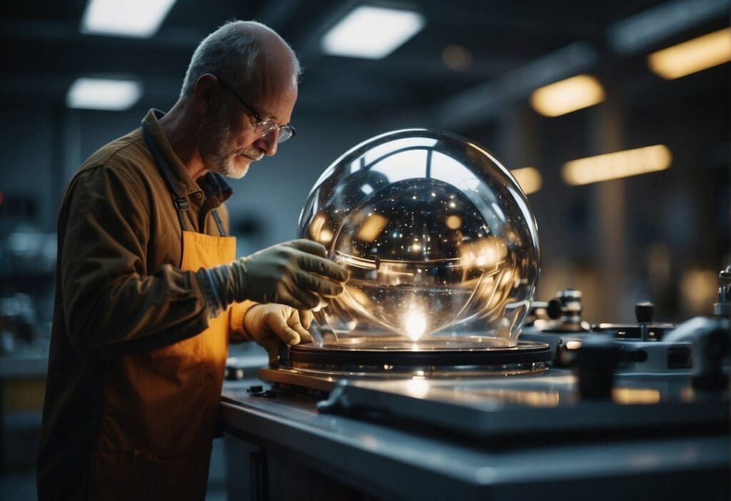 The artisans carefully shape and polish spacecraft glass, creating flawless windows and lenses for the vacuum of space